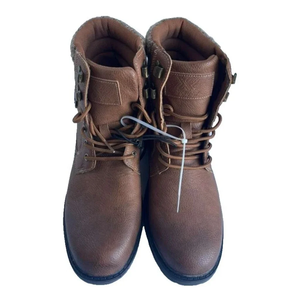 Xray Mens Brown Lace-Up Ankle Boots Buckle Detail Size 10.5 Faux Leather